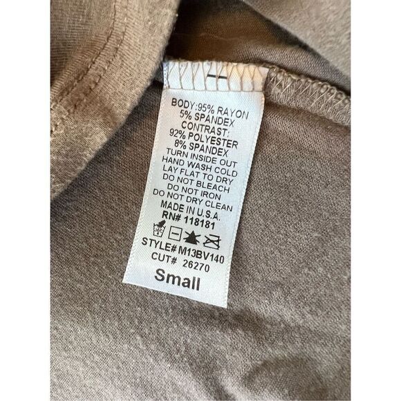 B.L.E.U. Tan Black Studded Long Tank Top w Faux Leather Shoulders Small - Picture 5 of 8